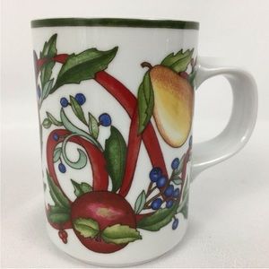 Dansk Holiday Harvest Mug Fruit Ribbons Christmas Cup International Designs